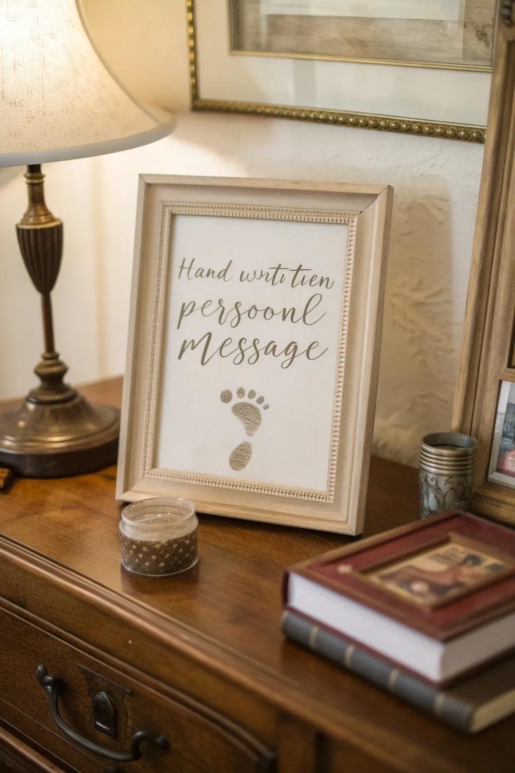 A touching message intertwined with cherished footprints.