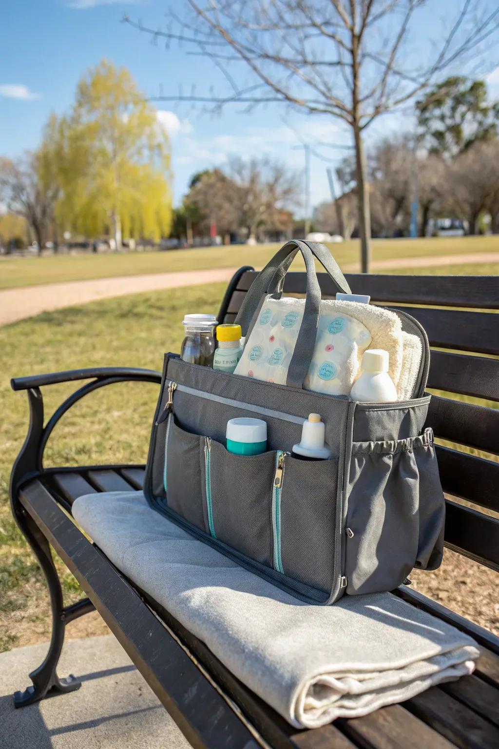 A fashionable nappy holdall prepared for any trip.
