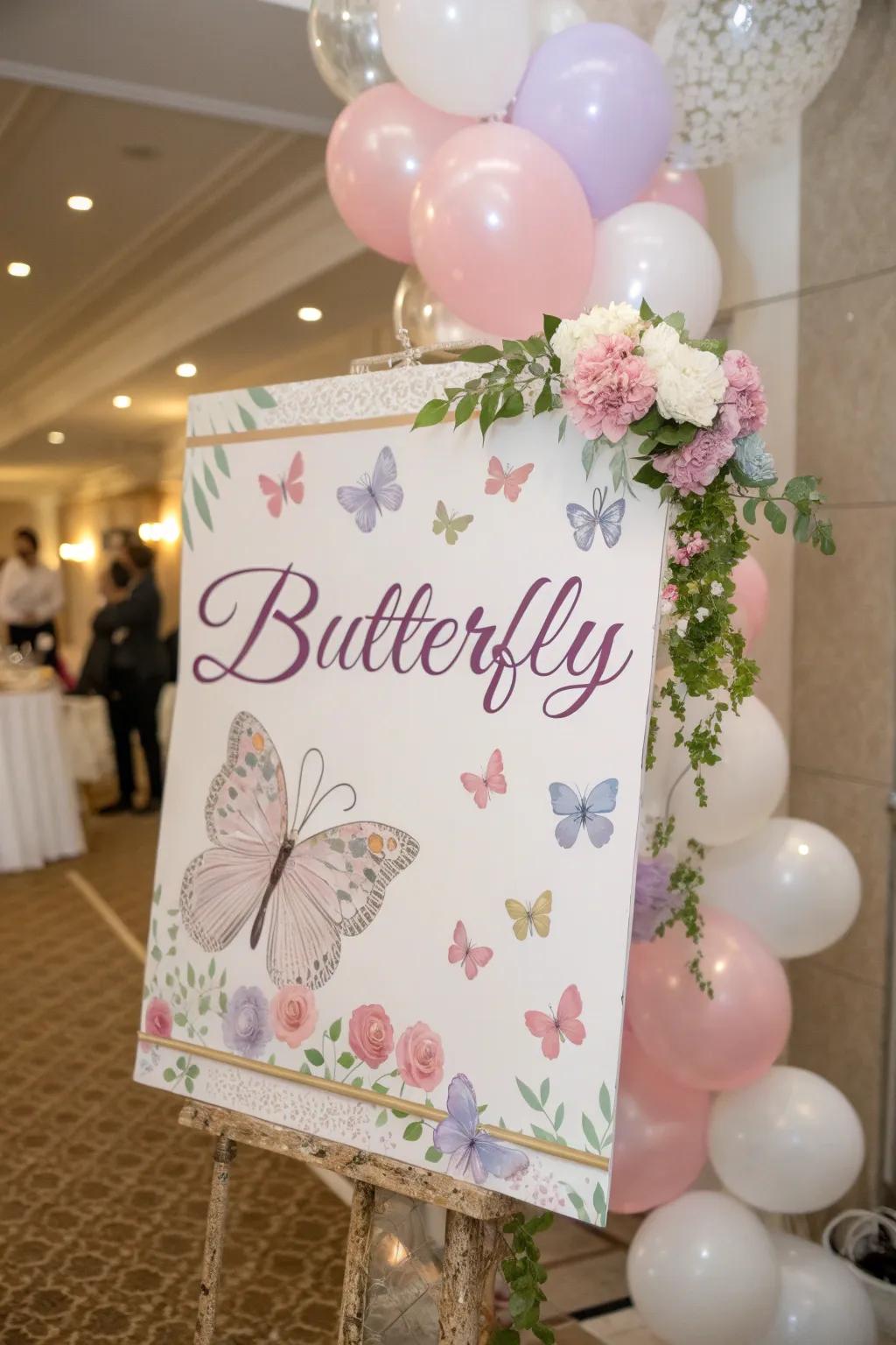 Heartfelt butterfly-themed signage imparts an individual warmth.