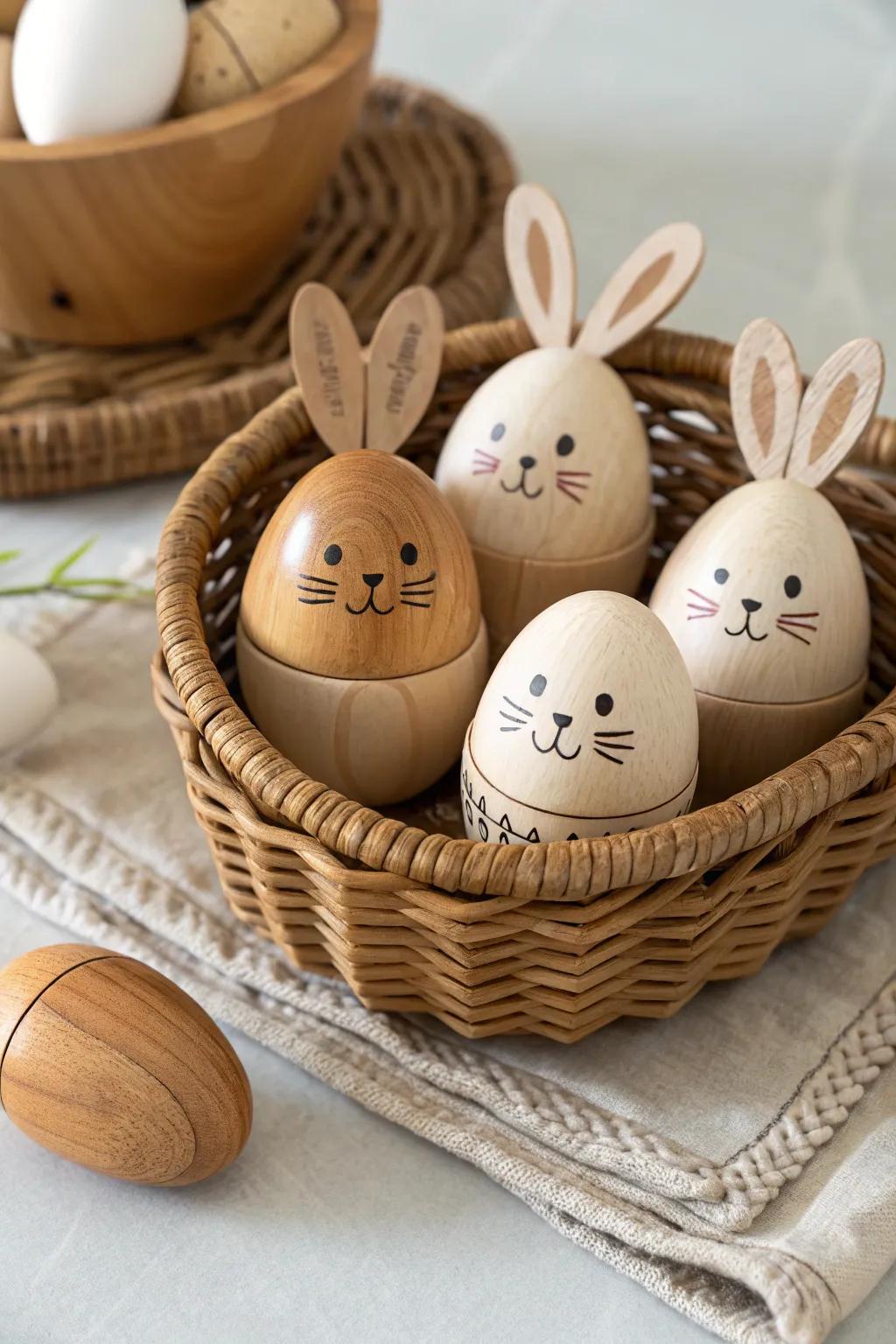 Timber playthings harmonizing sustainability with Easter allure.