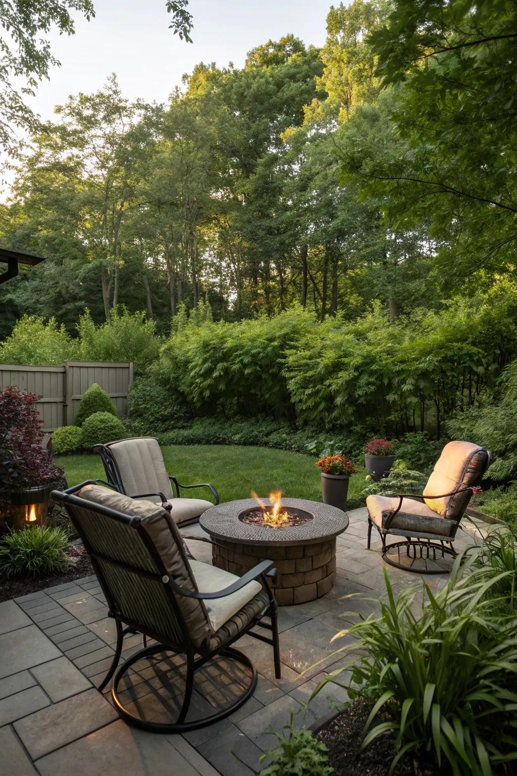 Fire pit islands supply warmth and an area to convene.