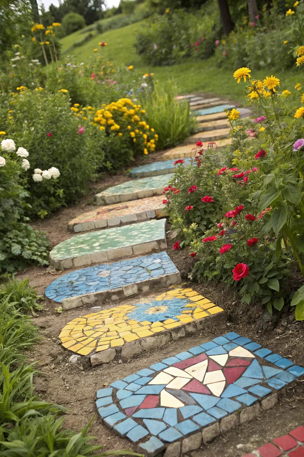 Handcrafted decorative stones contribute unique flair and color to trails.