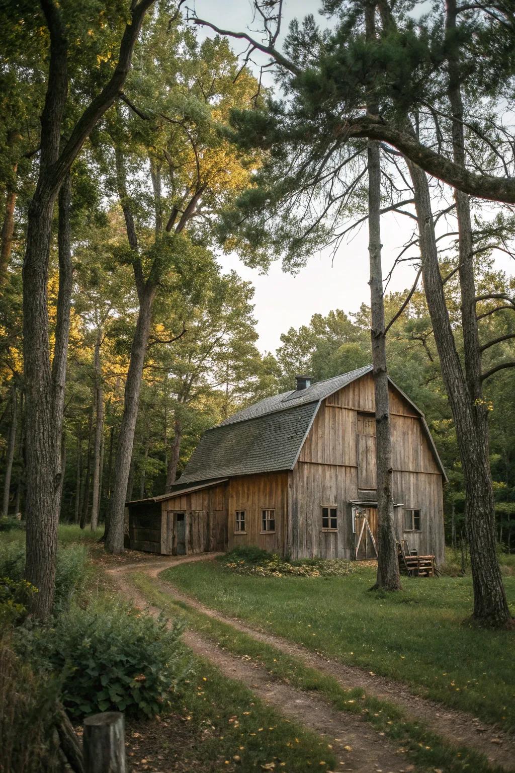 A secluded barn hideaway offers a serene escape into nature.