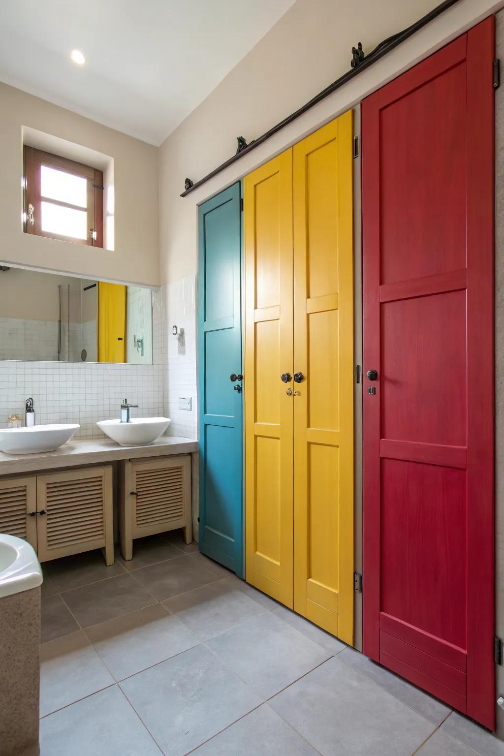 Lively color schemes can transform wardrobe doors into standout features.