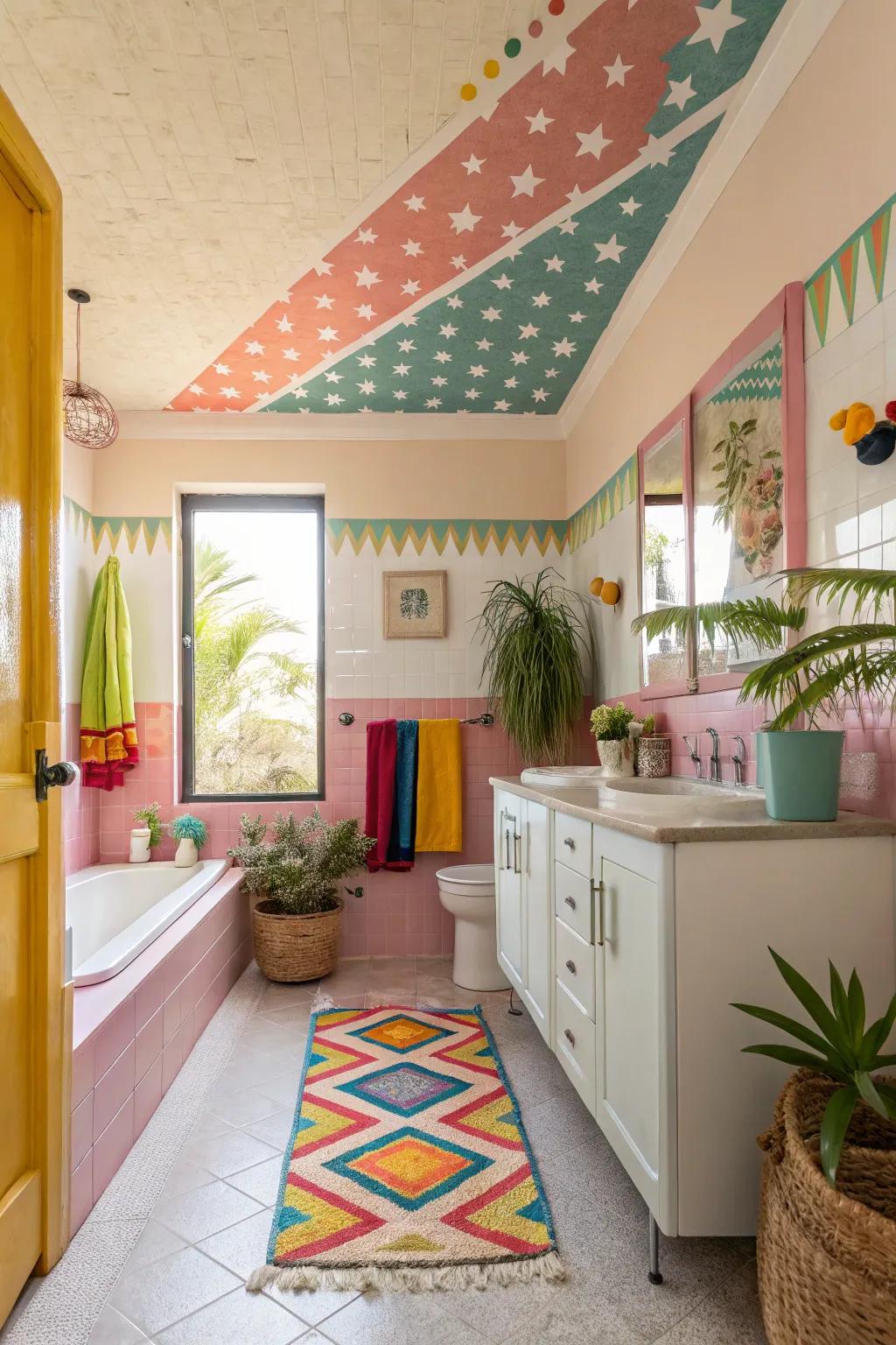 Contribute lively bursts of shade for a playful and vibrant restroom.
