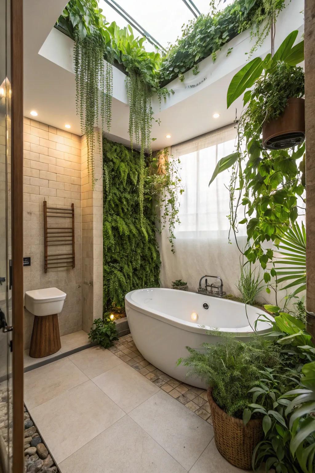 Bring the outside in with vegetation around your bathtub.