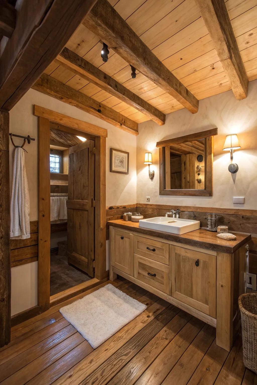 Rustic elements foster a cozy, welcoming space.