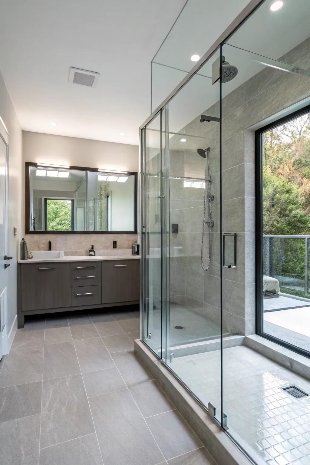 A sleek open shower that enriches modern bathroom design.