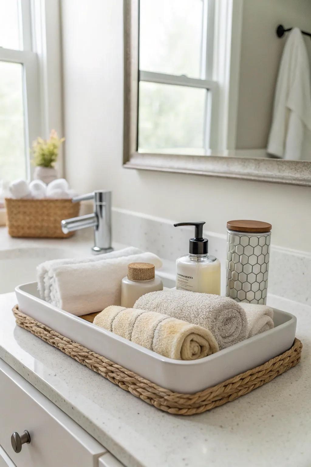 Wow your guests with a chic vanity towel arrangement.
