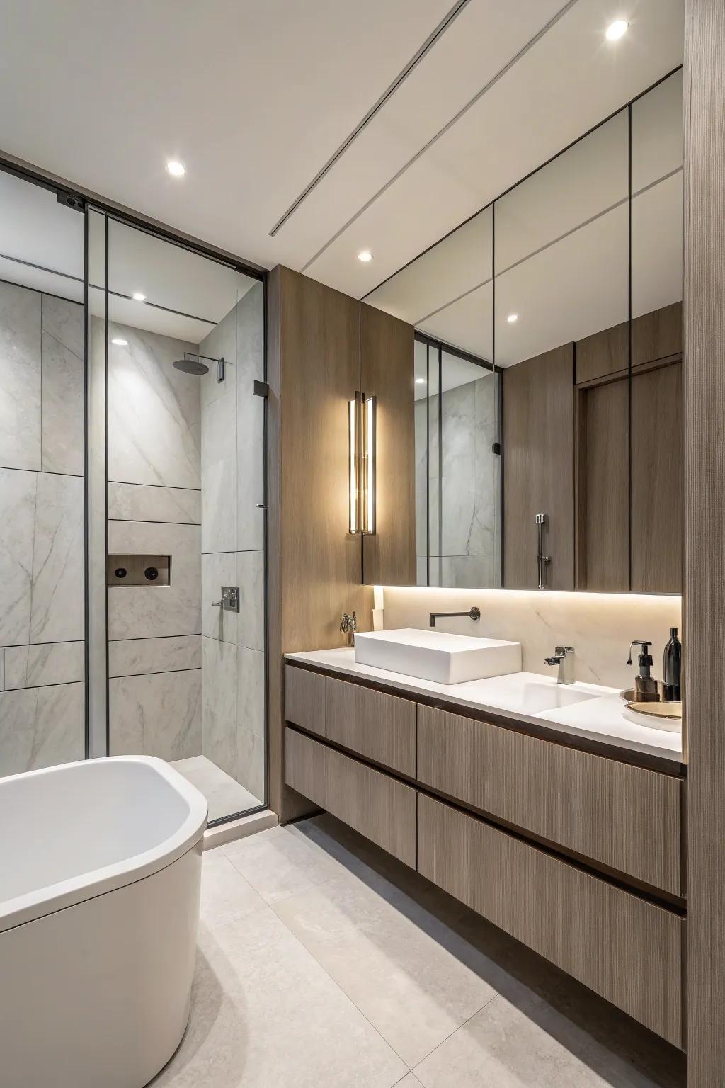 Full-height paneling creates a striking and spacious feel.