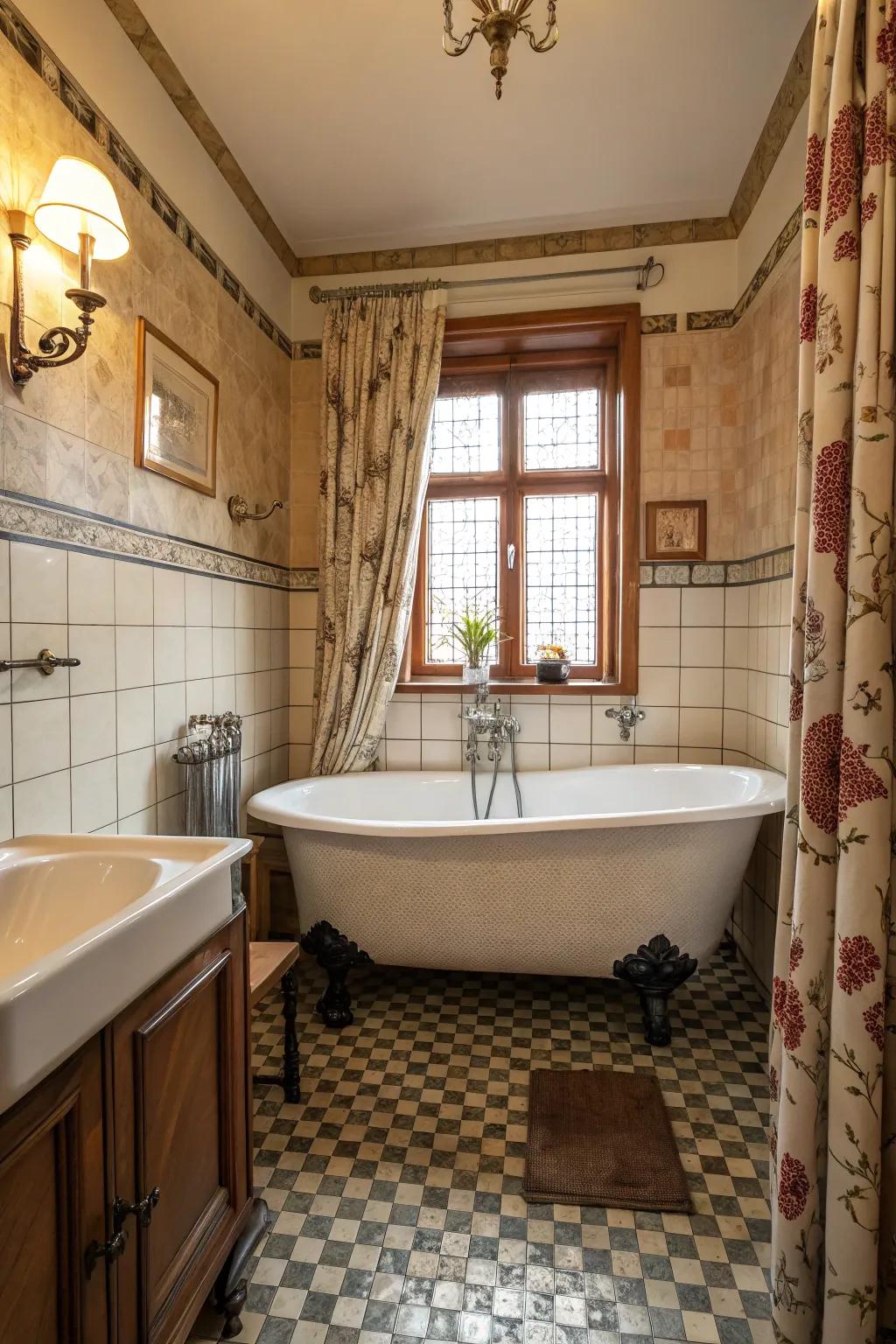 A paw foot bathtub contributes classic appeal to this bathroom.