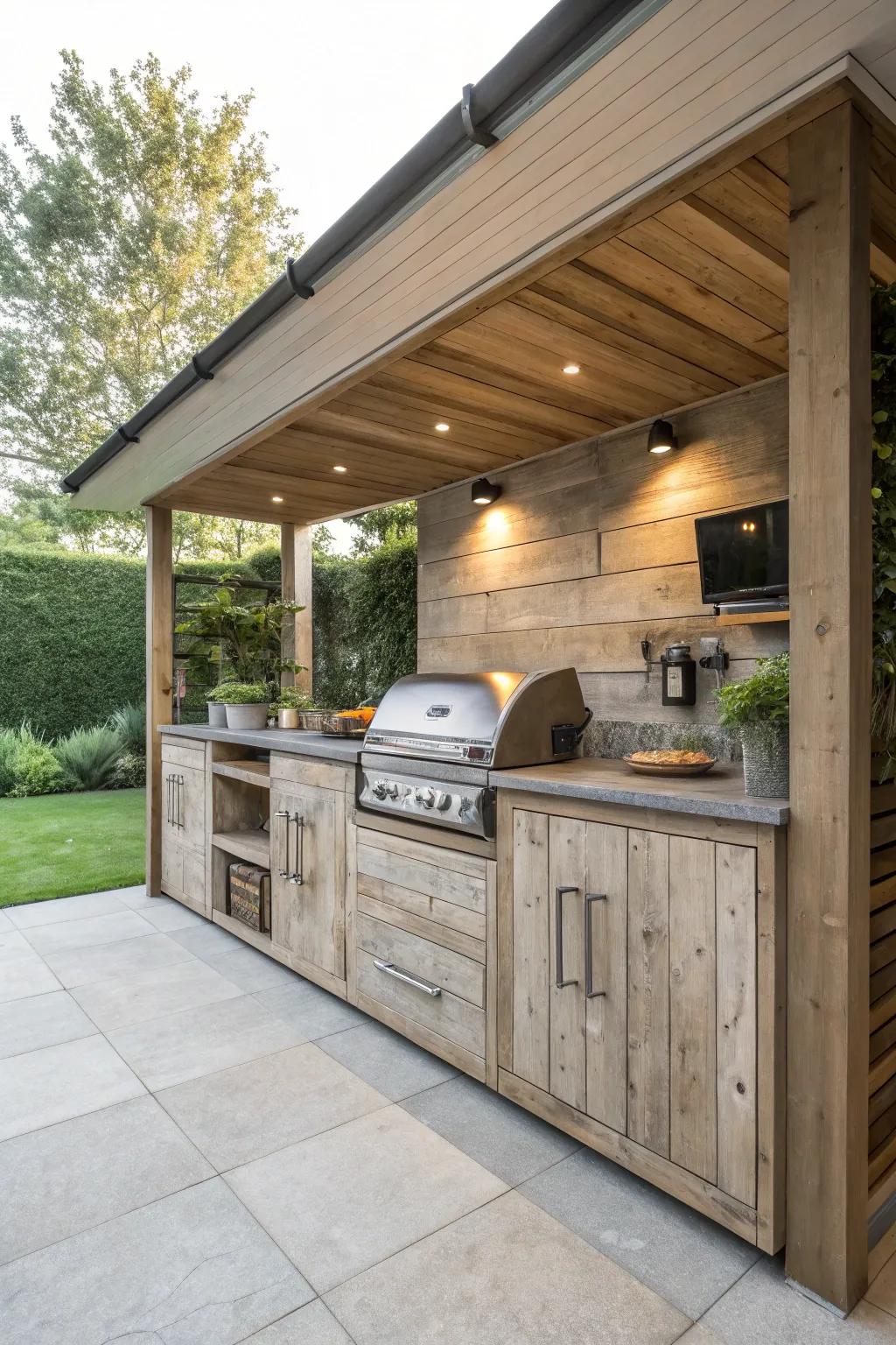 Maintain an organized BBQ area with practical wood storage.