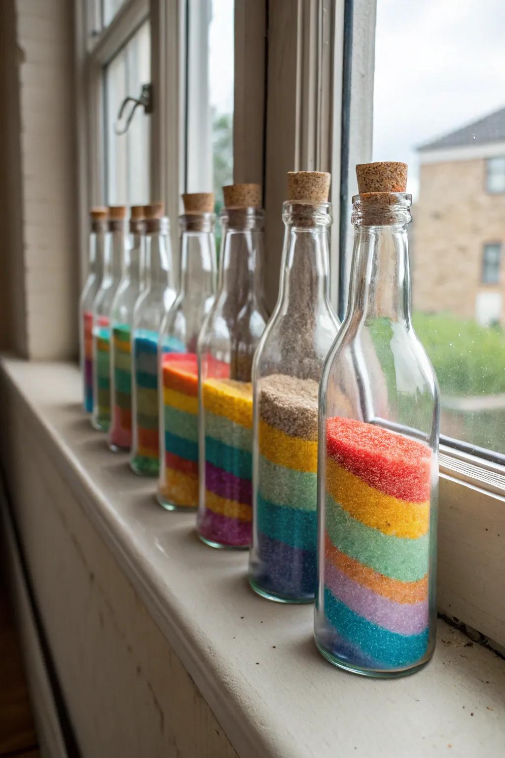 Brighten your atmosphere with lively marine sand artistry bottles.