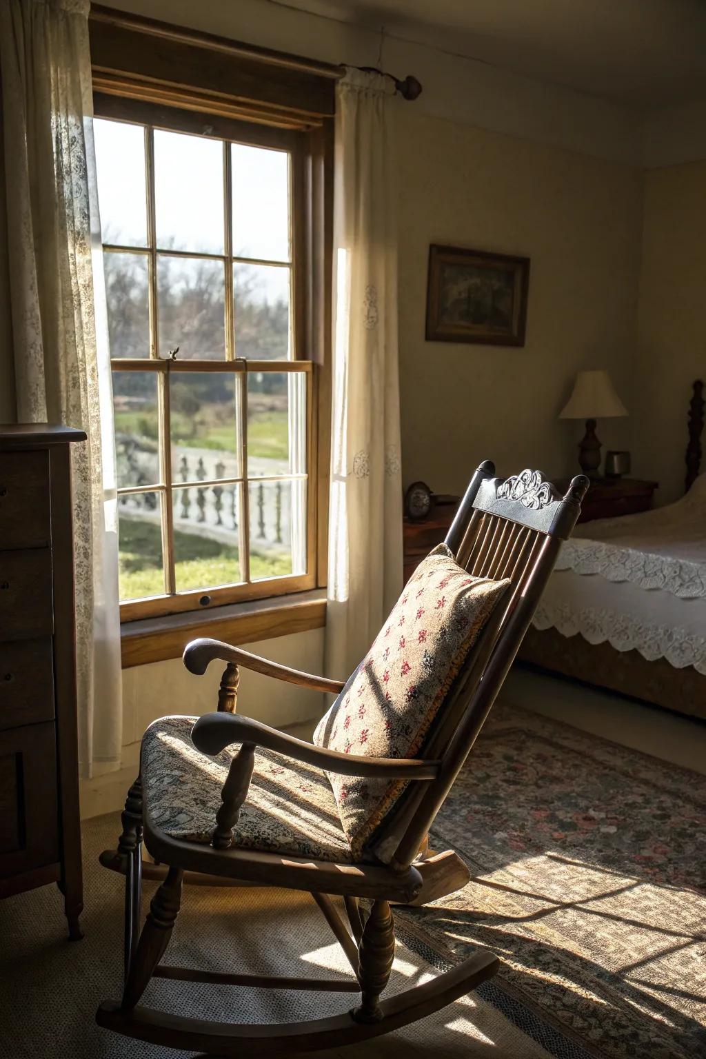 Rocking chairs evoke a sense of nostalgia and offer a comforting embrace, perfect for quiet moments.