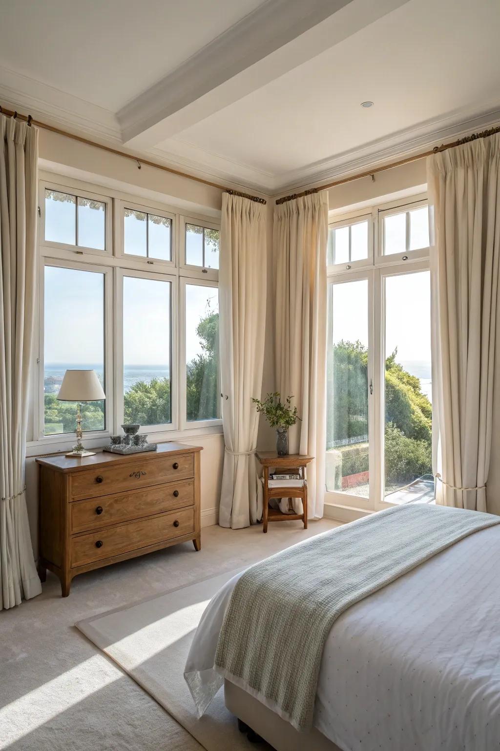 Sunlight amplifies the airy essence of this slumber space.