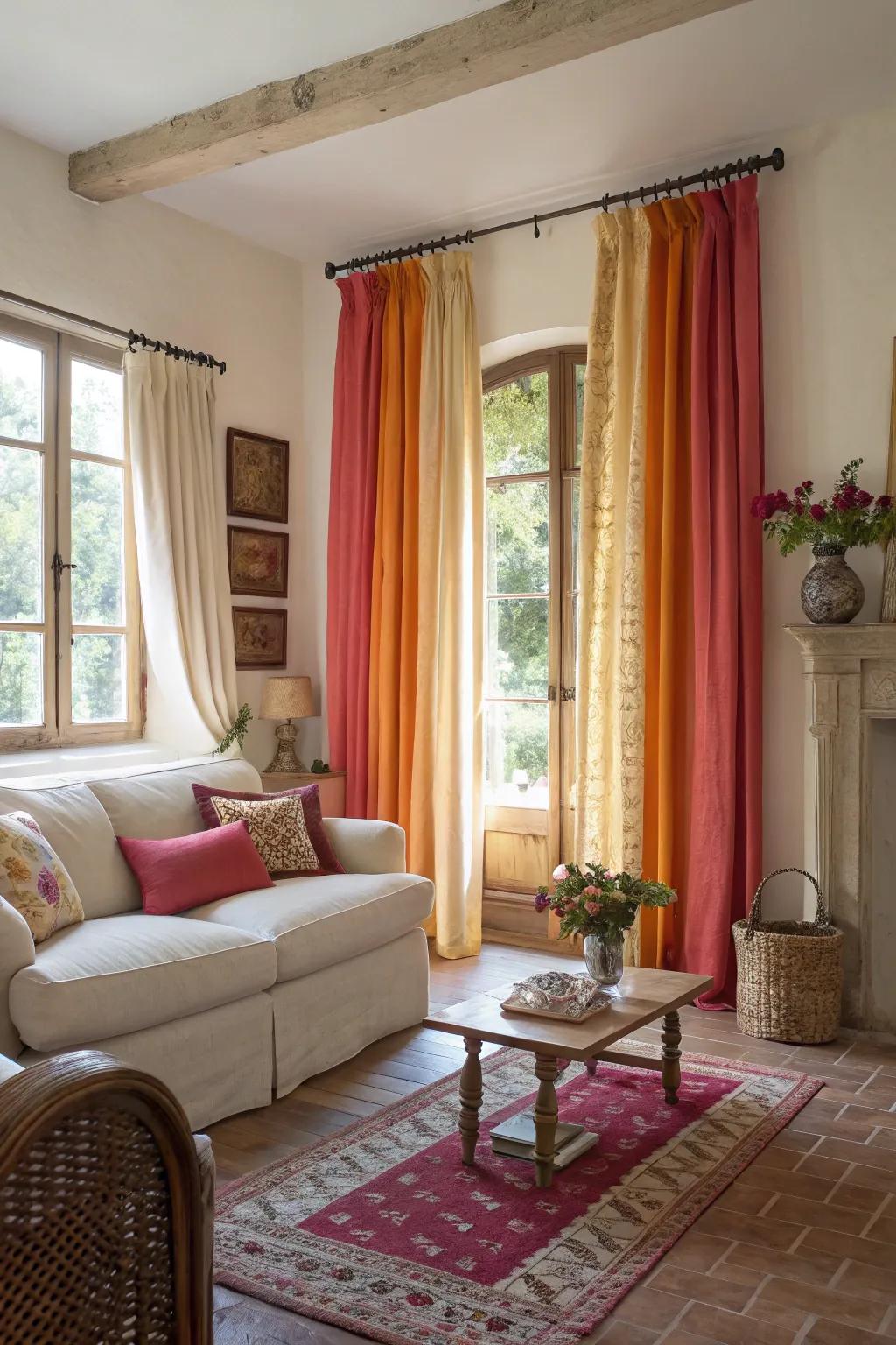 Bright curtains can inject color and life into a neutral palette.