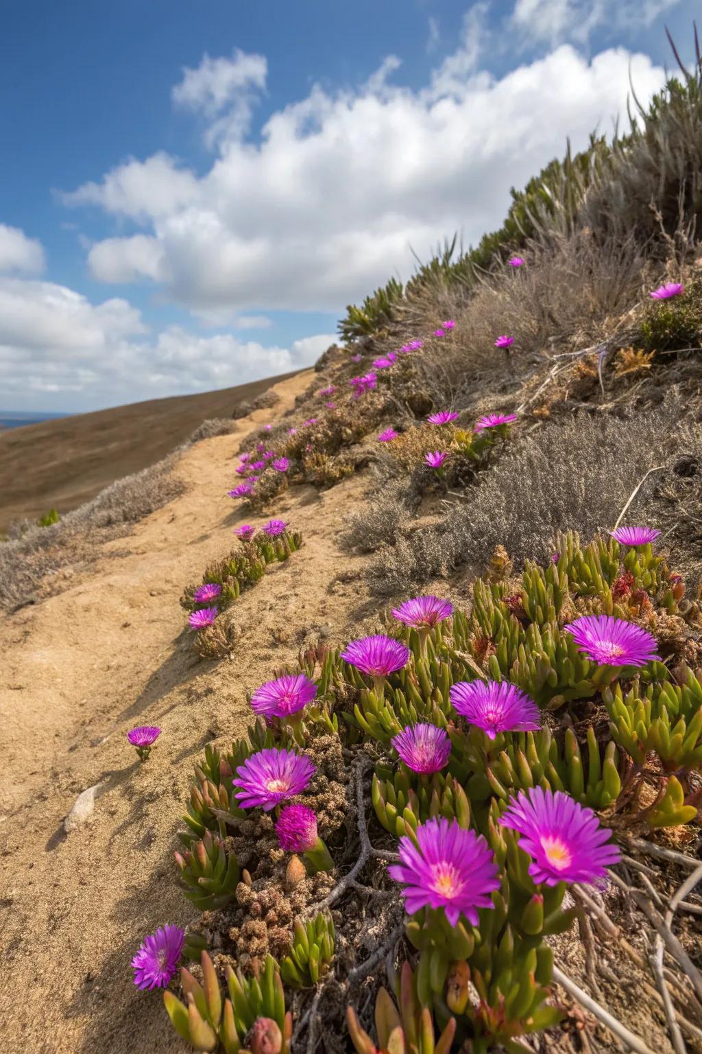 Violet Succulent thrives in dry conditions, adding vivid color.