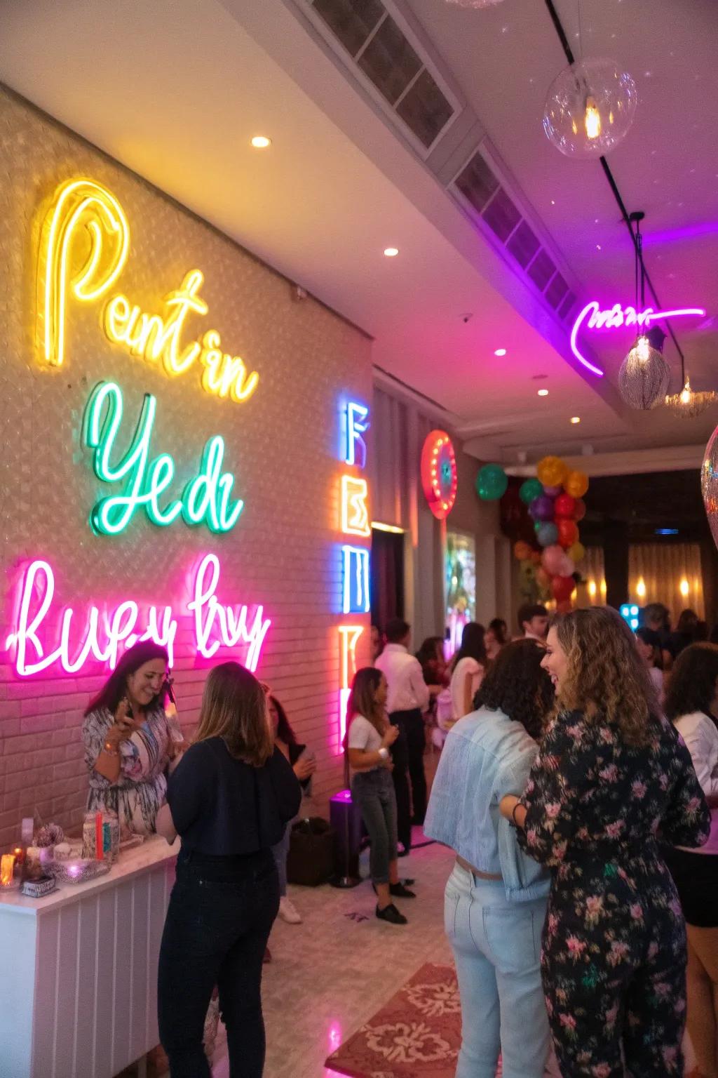 <strong><em>Radiant</em></strong> signs bring playfulness to your decor.” loading=”lazy” class=”pimg”>
	</picture><figcaption><strong><em>Radiant</em></strong> signs bring playfulness to your decor.</figcaption></figure>
<p><strong><em>Radiant</em></strong> signs bring a fun and energetic element to your party decor. I enjoy using them to display playful messages that immediately lighten the mood and encourage smiles.</p>
<h3>A few suggestions:</h3>
<ul class=