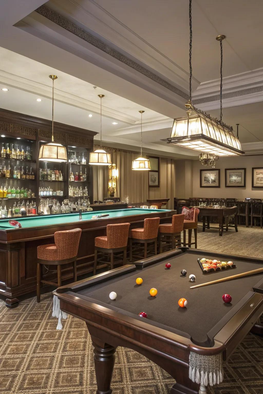 A bar zone elevates the social dynamic of your billiard hall.