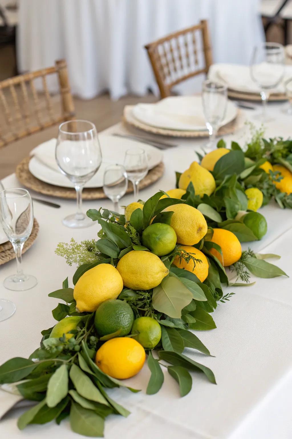 A vibrant fruitful garland contributes a revitalizing and fragrant element.