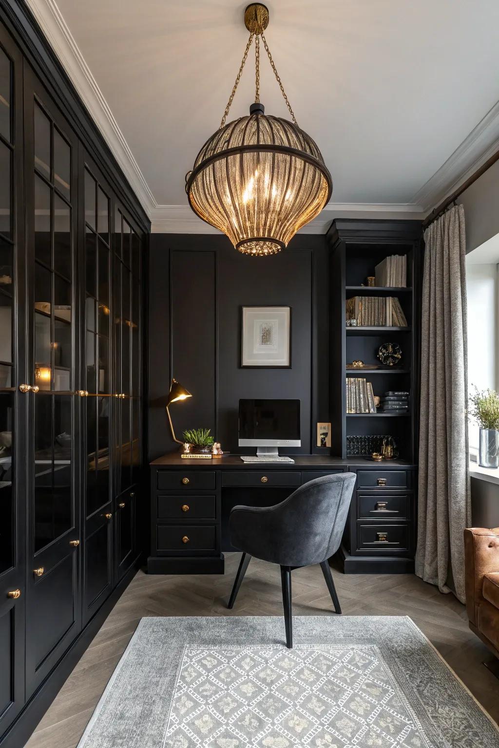 Exclusive lighting enhancing concentration and dramatic effect within the office.