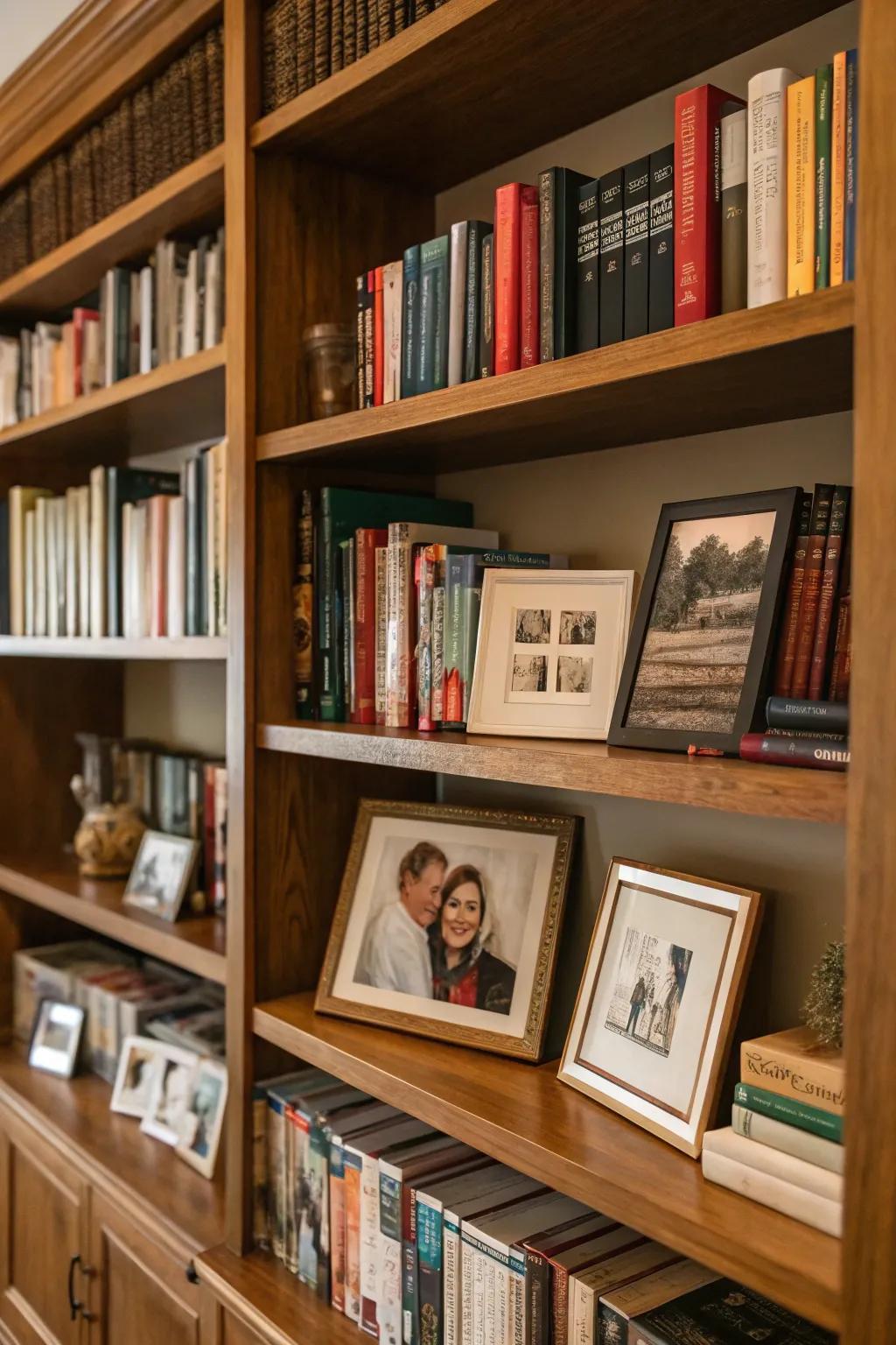 Personalized bookshelves blend books with treasured items.