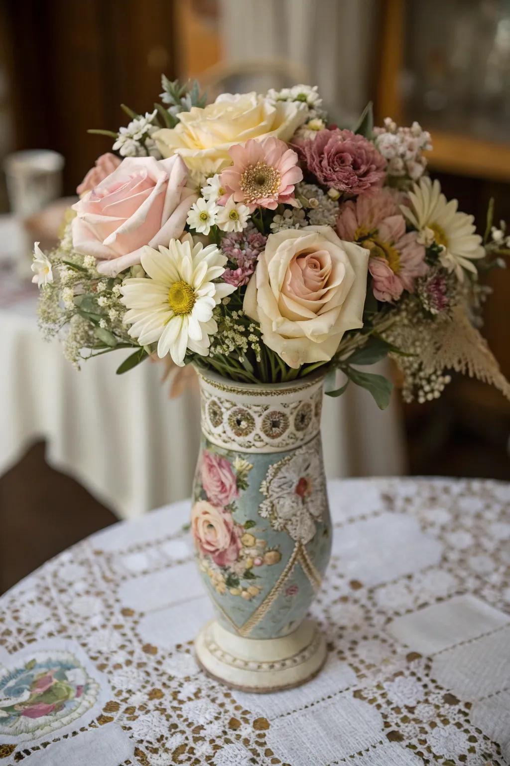 Past era-inspired arrangement for a touch of nostalgia.