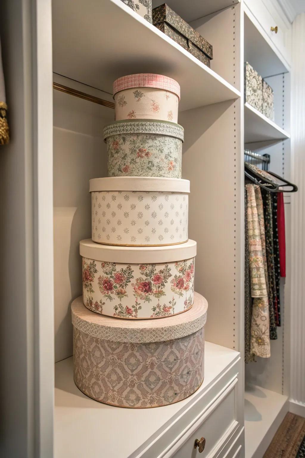 Incorporate vintage charm with hatbox storage for bras.