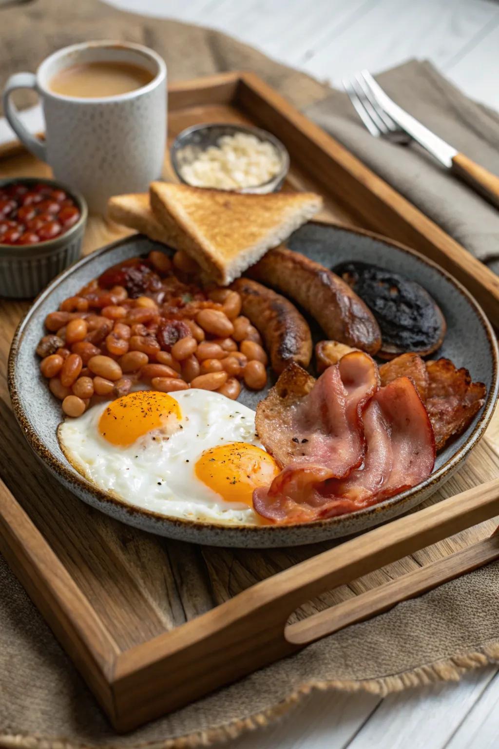 A traditional fry-up offers a hearty and satisfying meal.