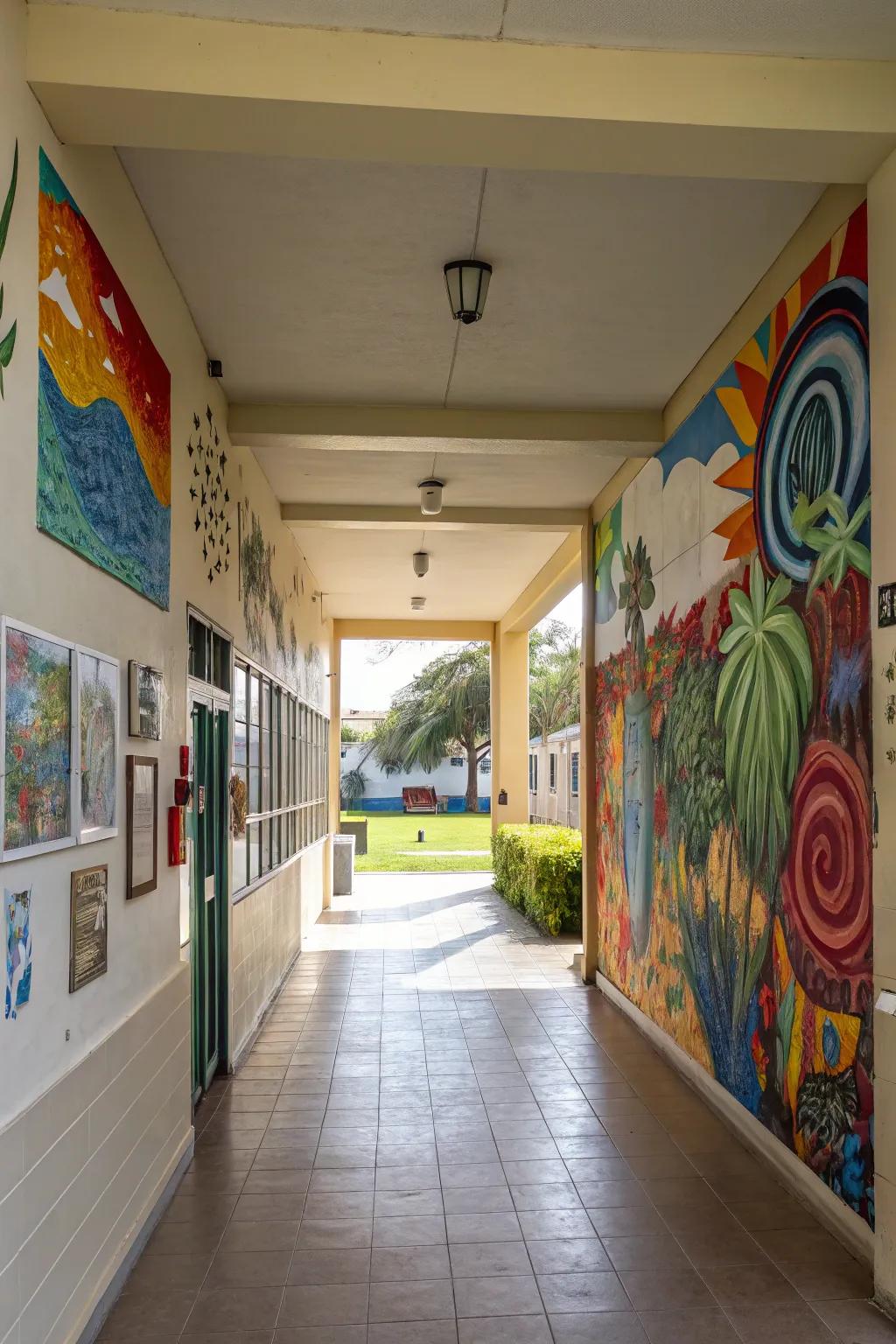 A vibrant art display that breathes personality into the breezeway.