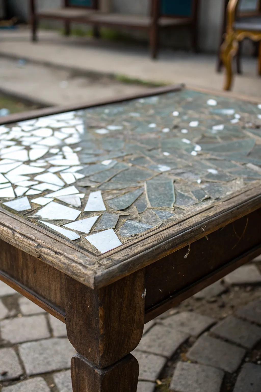 A mirror-topped surface revitalizes any old furniture.