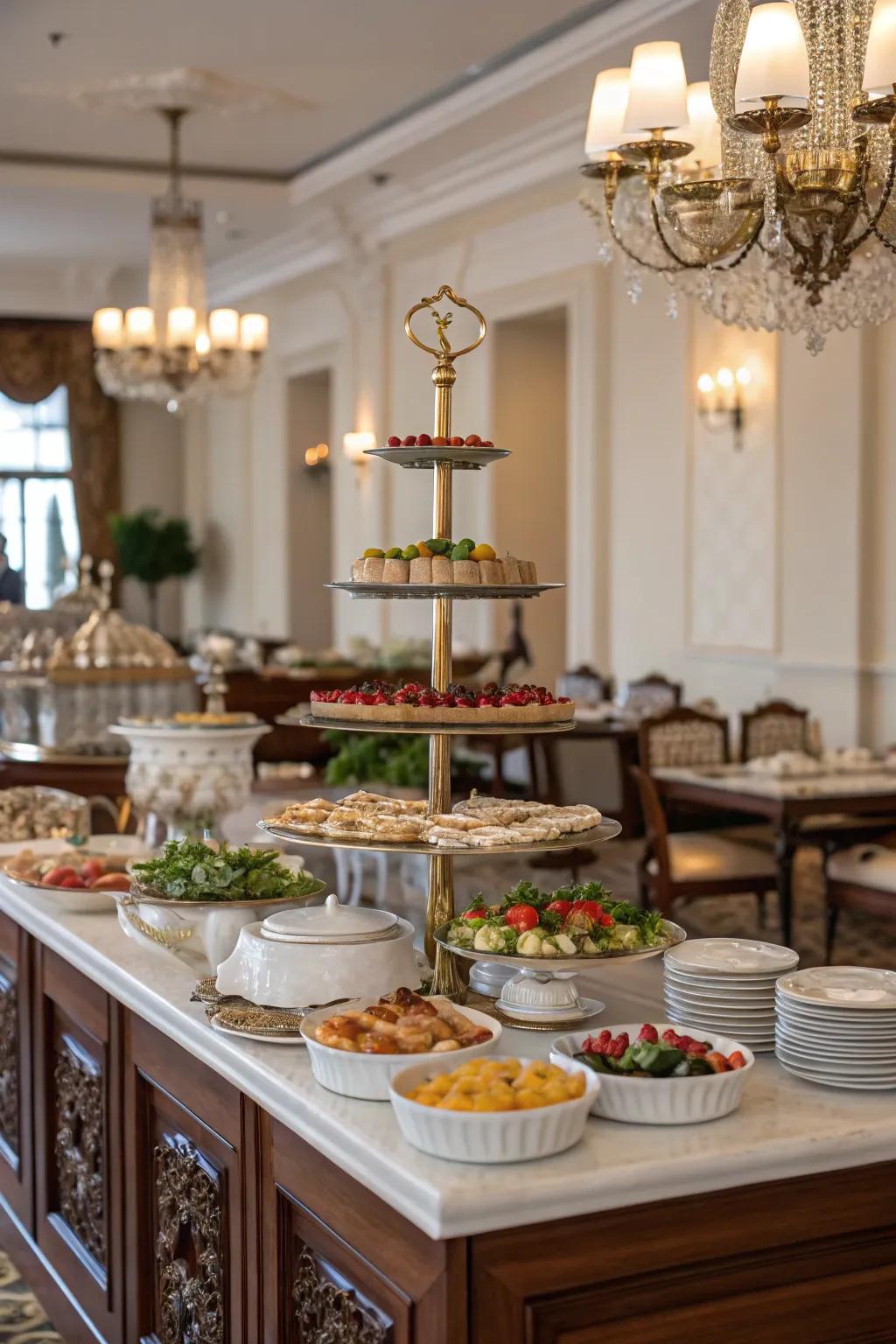 Refined serving pieces transform your buffet into a feast for the senses.