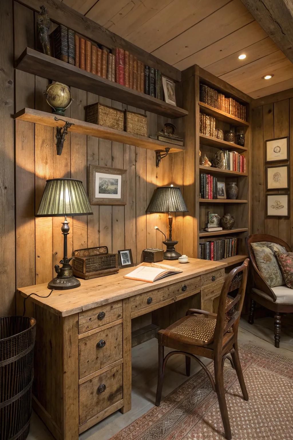 A country-style spot with a warm and welcoming built-in desk.