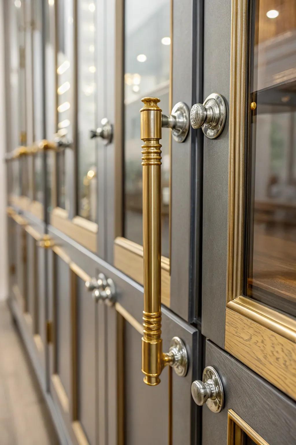 Mixing metal hardware stylishly modernizes cabinet doors.