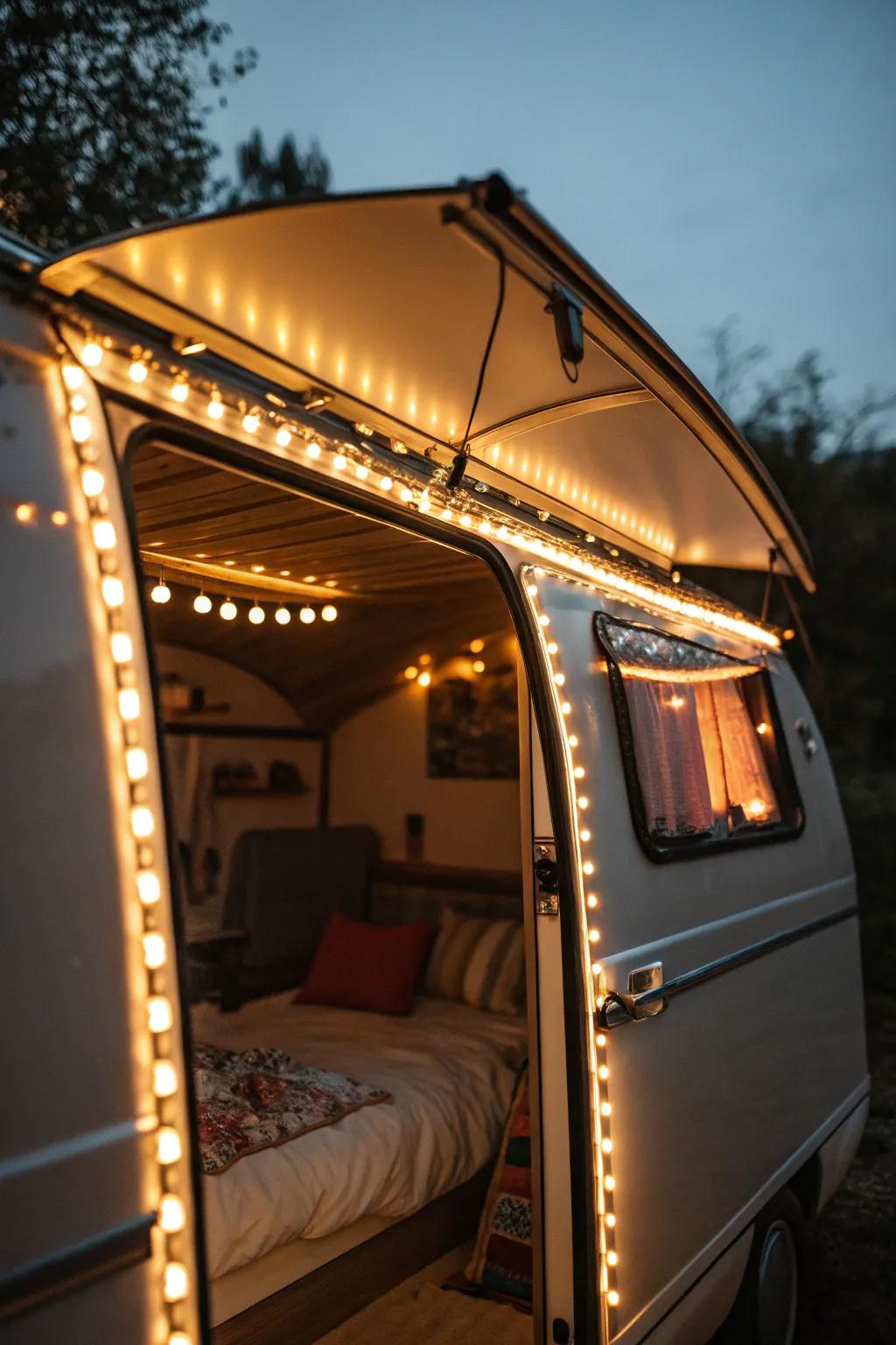 Creative lighting elevates the ambiance in your camper shell.