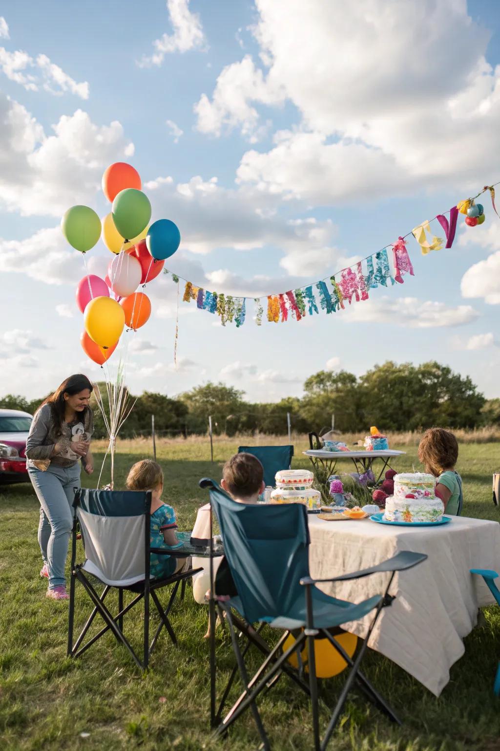 A pleasant open-air chill layout ideal for a camping birthday.