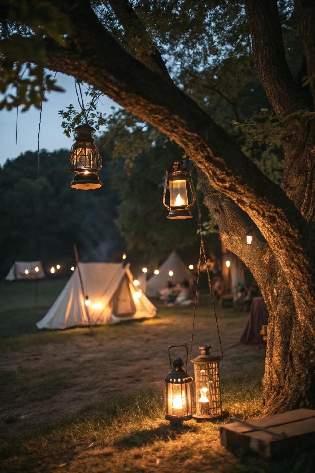 Elevate your campsite’s ambiance with decorative lanterns, adding classic elegance.