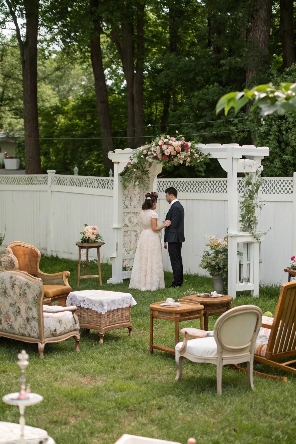 Vintage furniture repurposed for a personalized wedding element.