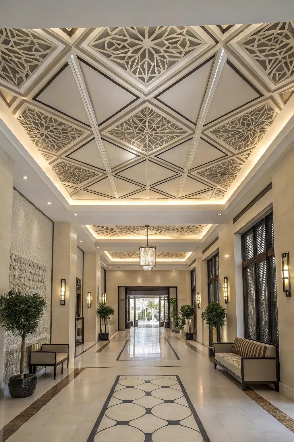 Shaped designs give a modern, stylish look to ceiling designs.