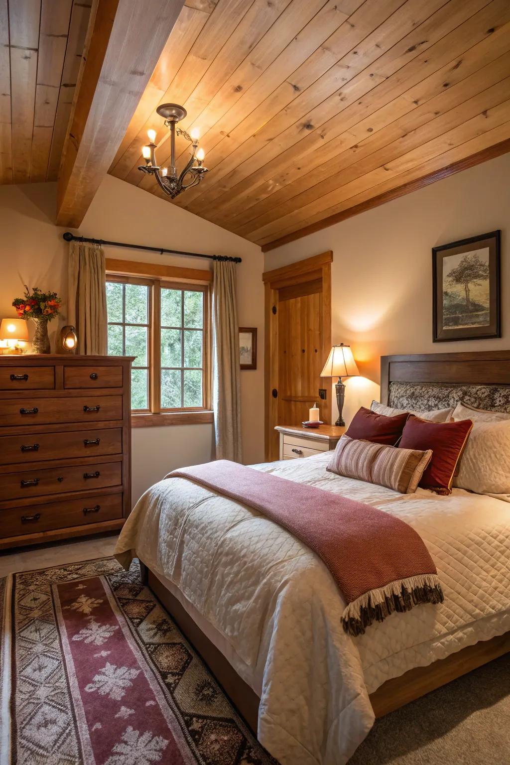 A snug and appealing mahogany themed space.