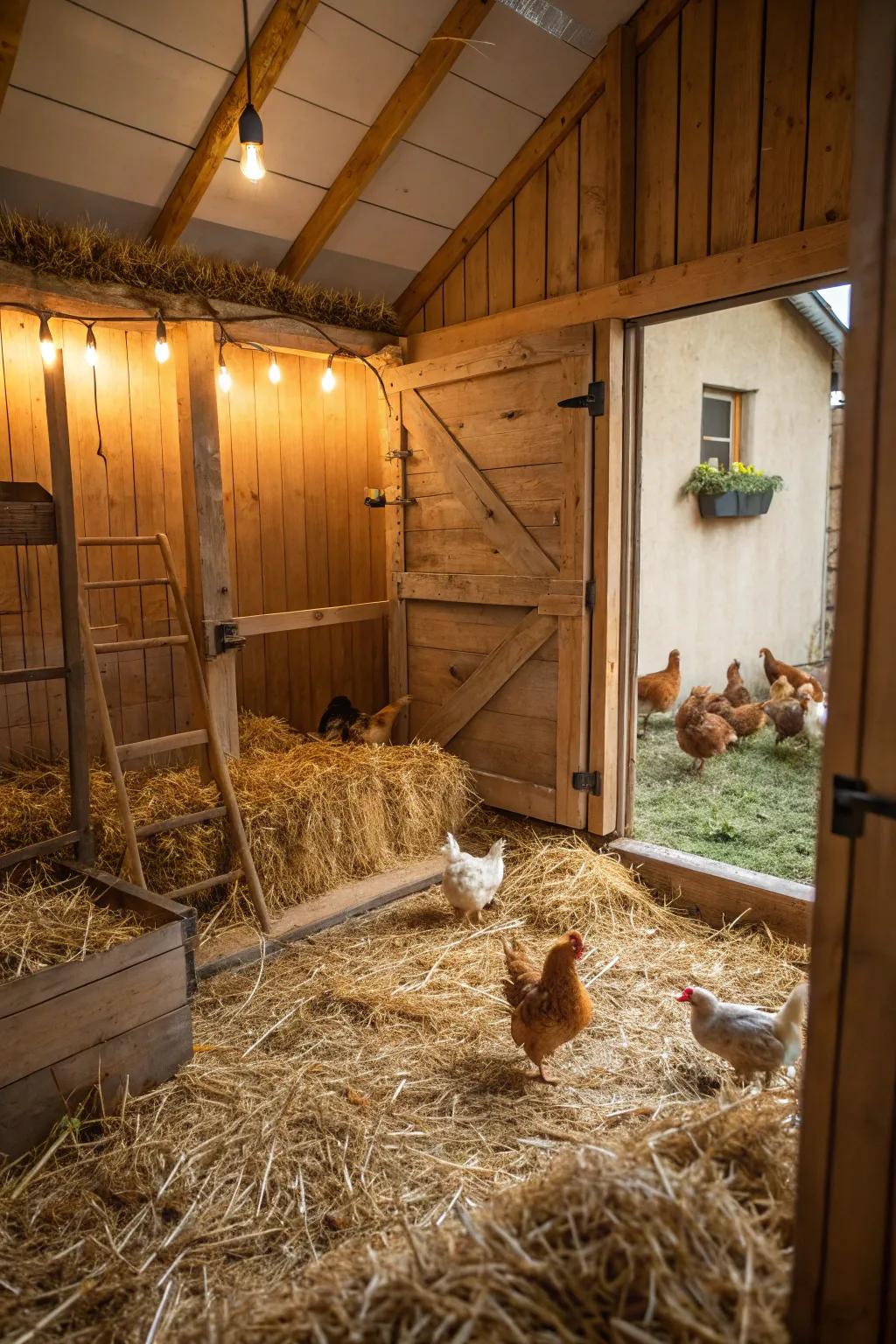 A snug bedding area offers a warm and welcoming space for your chickens.