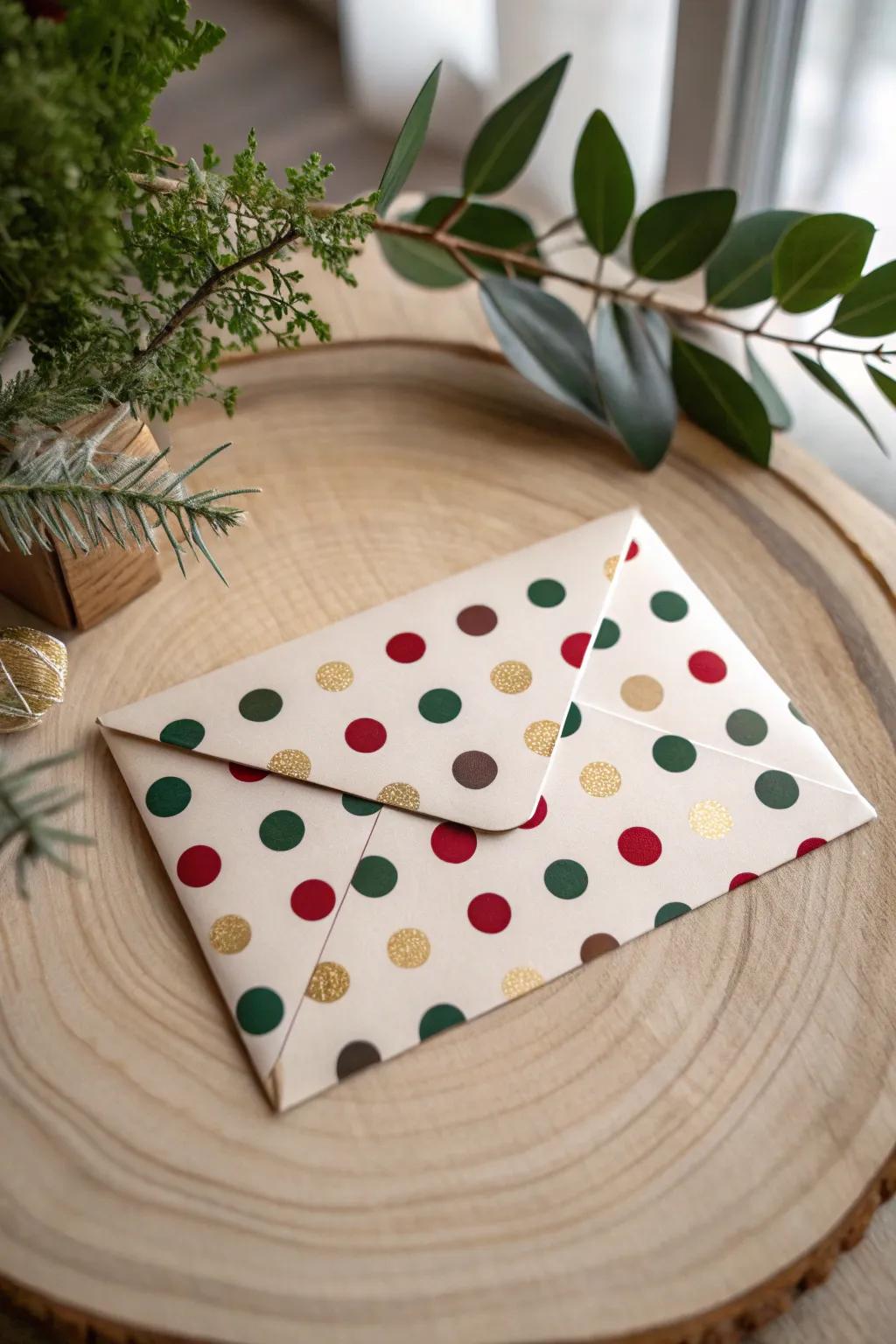 Add a hint of festive delight with minimalist spot patterns on your holiday envelopes!