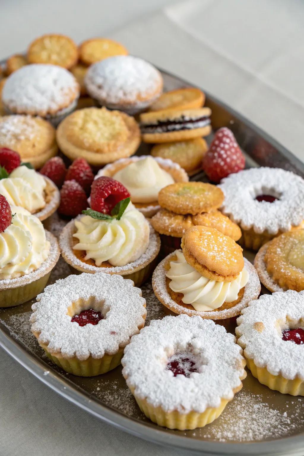 A sweet collection of mini pastries and cookies.