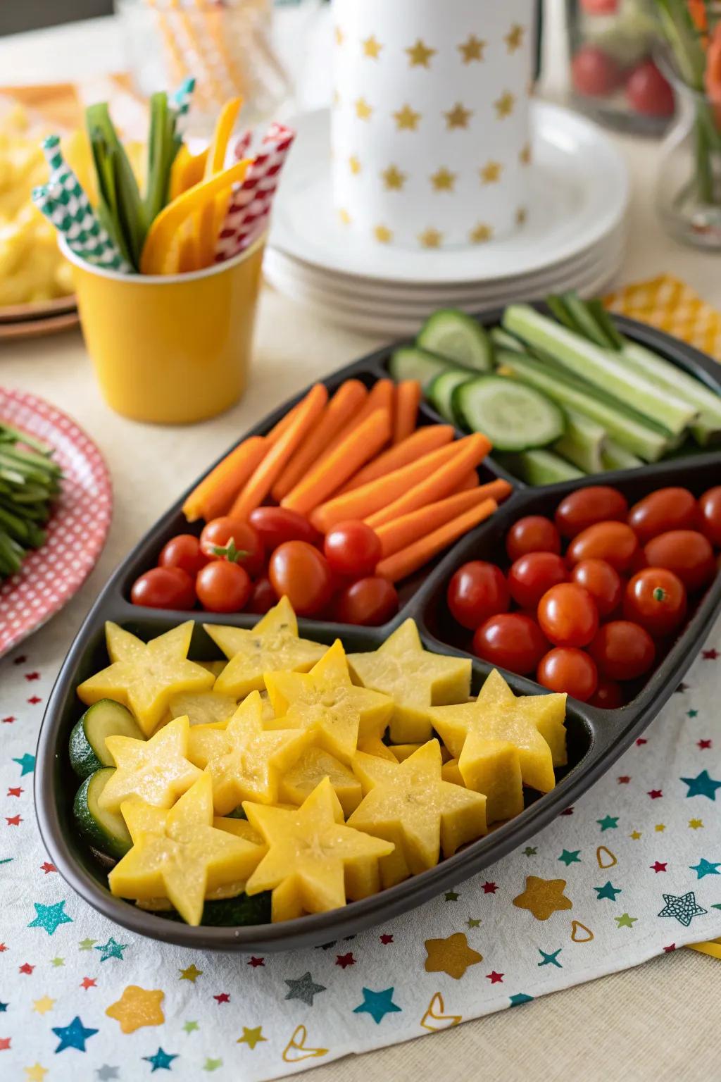 Veggie stars bring a magical touch to your holiday platter, illuminating the celebration.