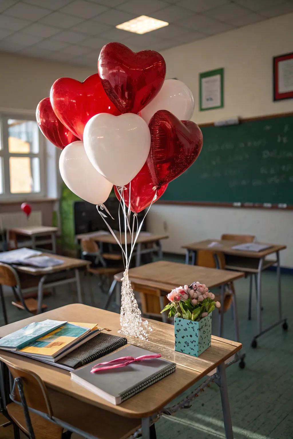 Affection-formed balloons introducing a festive flair.