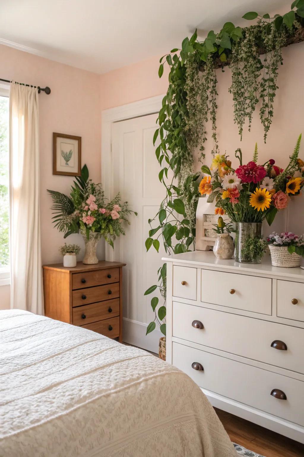 Natural elements add freshness and life to the room.