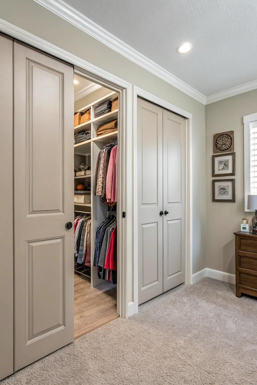 Harmonious designs establish doors as an intrinsic component of the room.
