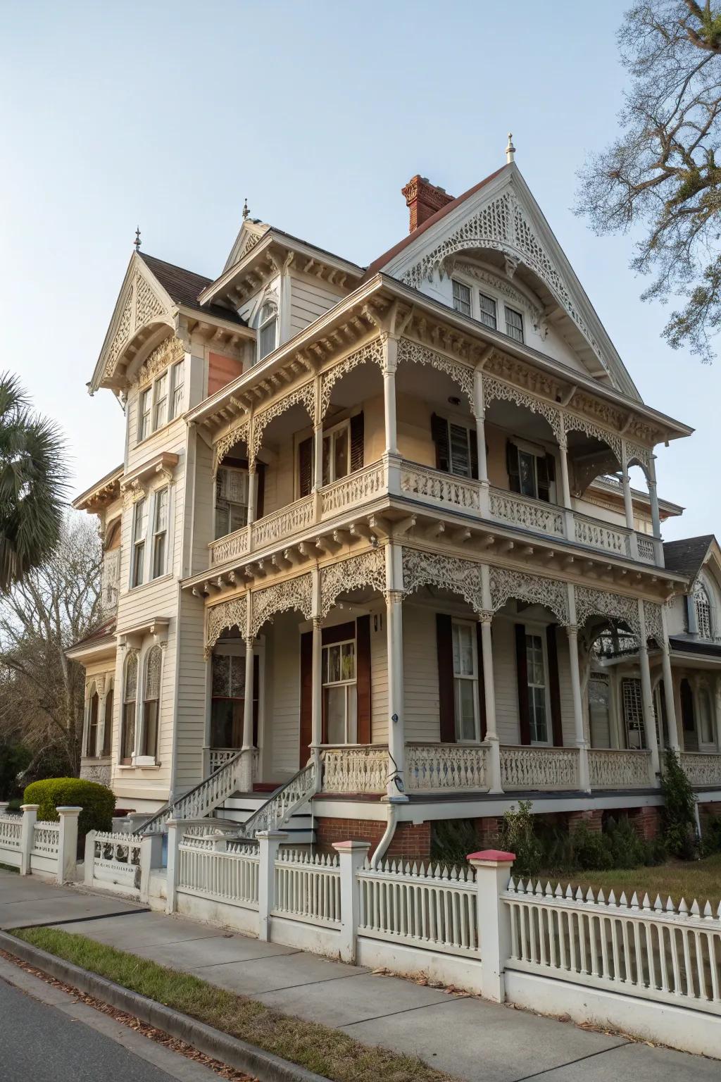 Colonial house enhanced with detailed decorative trims.