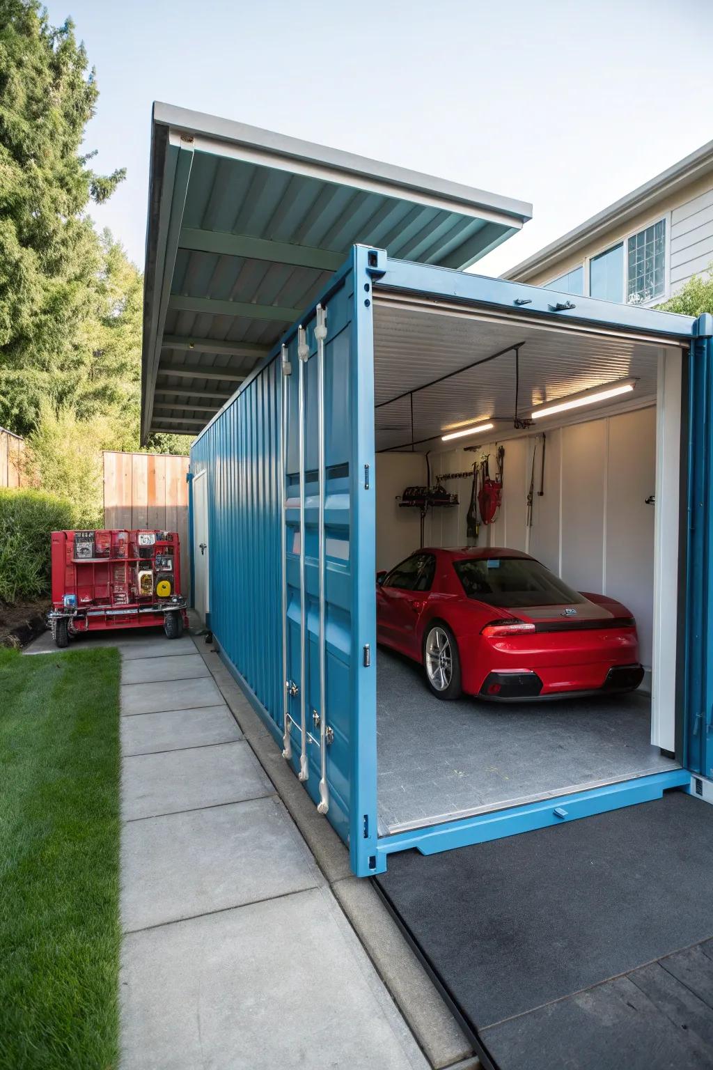 Modify a container into a practical car space.