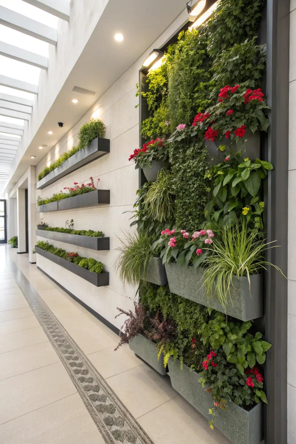 Vertical gardens bring greenery to confined spaces.